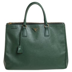 Prada Green Saffiano Lux Leather Executive Double Zip Tote