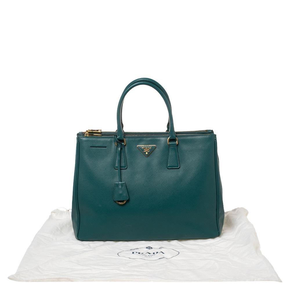 Prada Green Saffiano Lux Leather Large Double Zip Tote 7