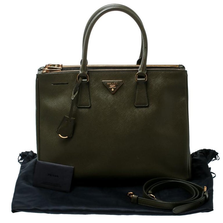Prada Green Saffiano Lux Leather Large Double Zip Tote For Sale at 1stDibs