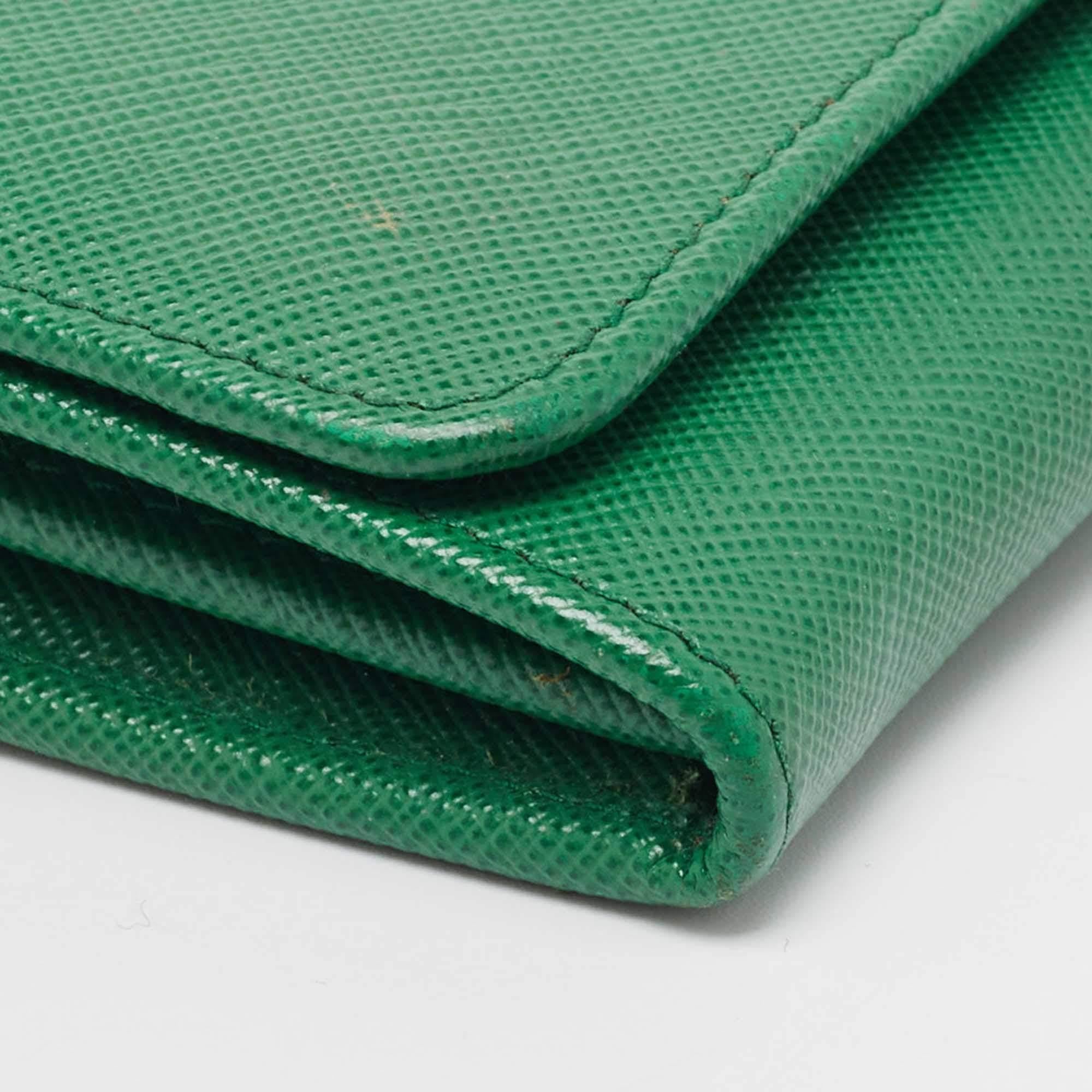 Prada Green Saffiano Lux Leather Logo Flap Continental Wallet 2