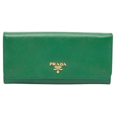 Prada Green Saffiano Lux Leather Logo Flap Continental Wallet