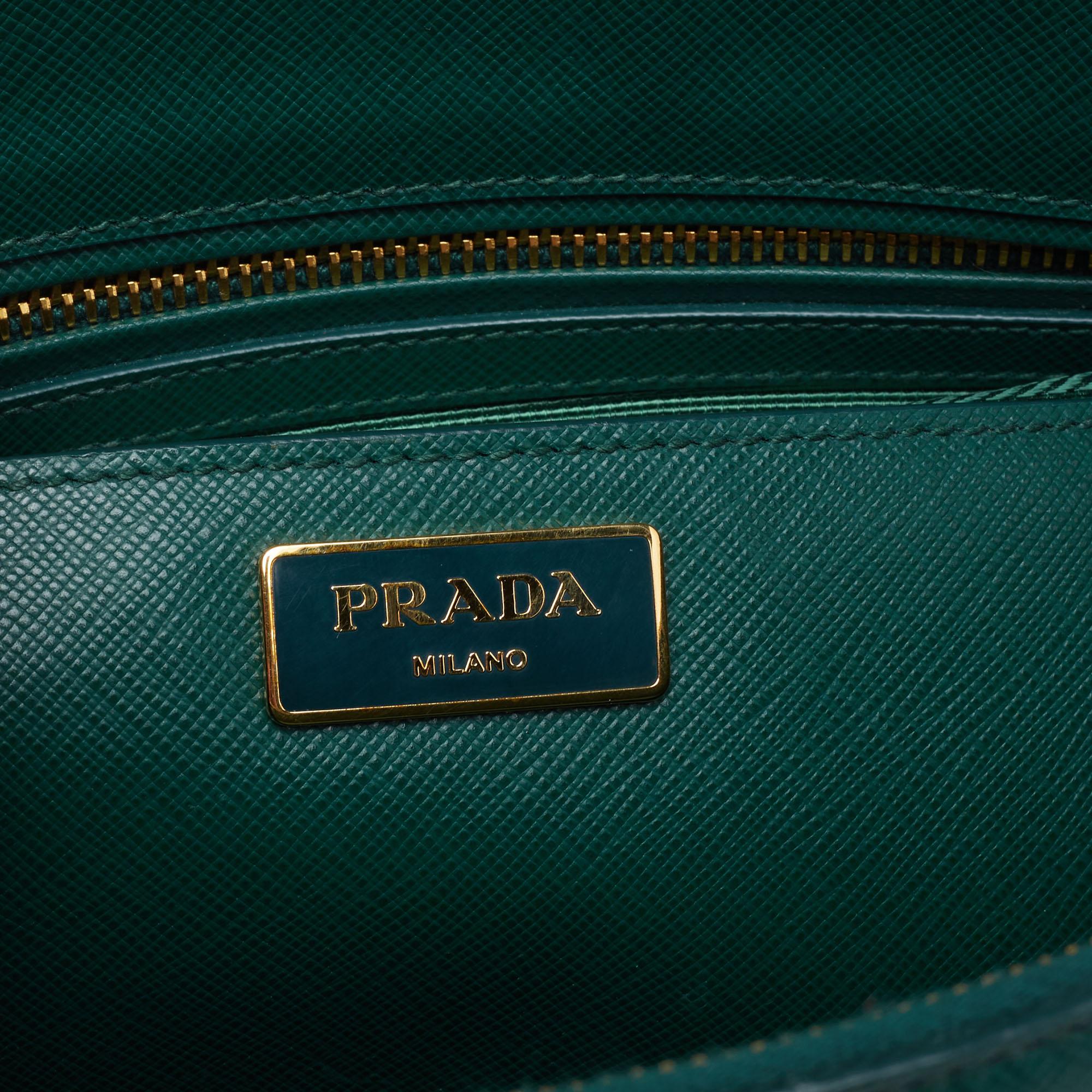 Prada Green Saffiano Lux Leather Medium Double Zip Tote 6