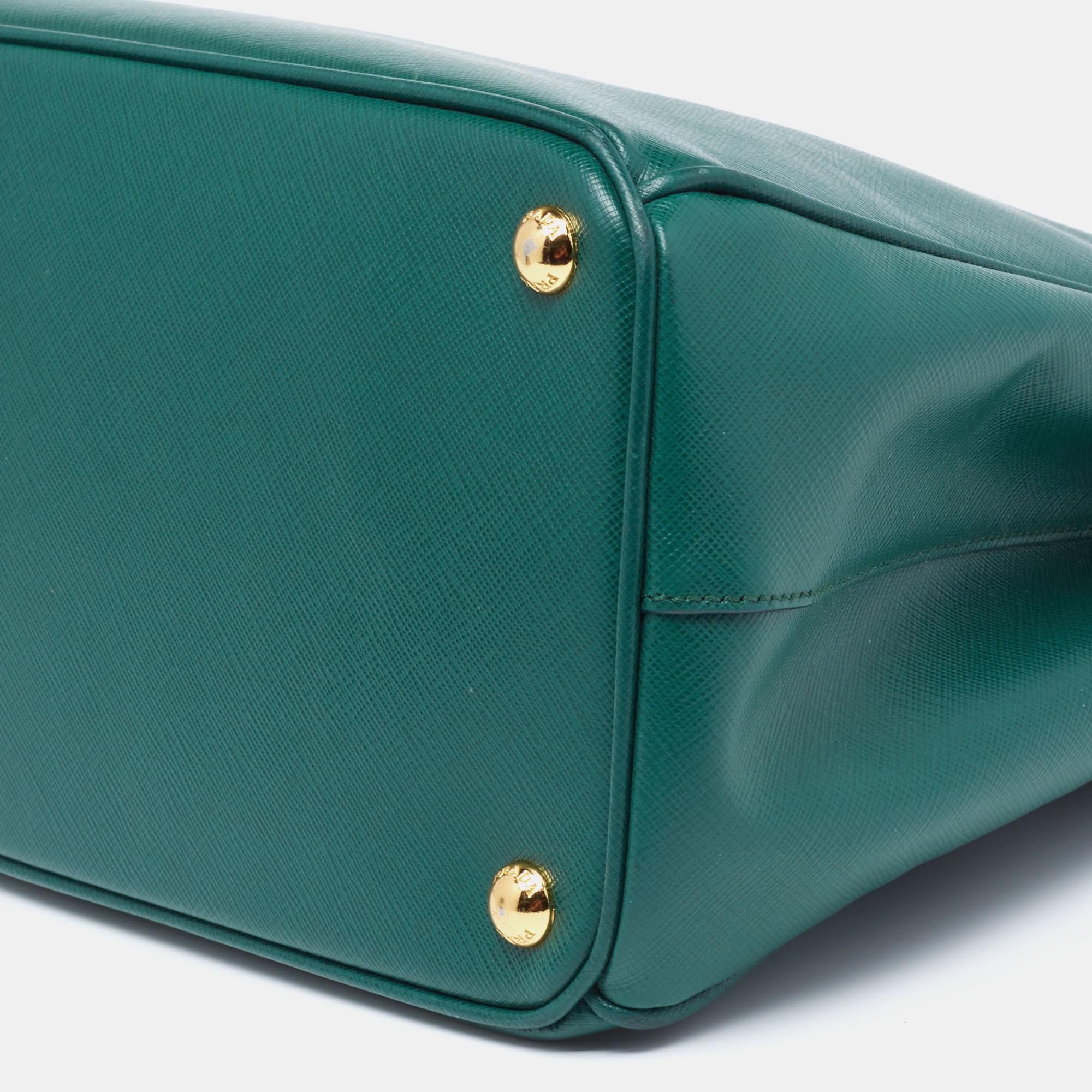 Prada Green Saffiano Lux Leather Medium Double Zip Tote 2