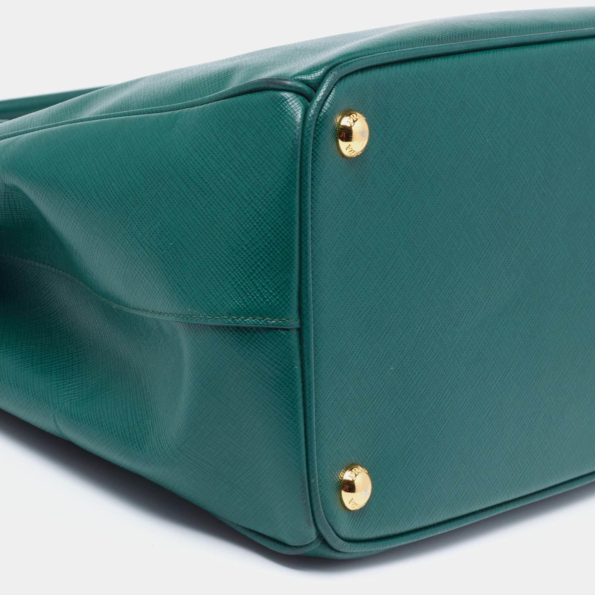 Prada Green Saffiano Lux Leather Medium Double Zip Tote 3
