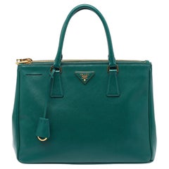 Prada Green Saffiano Lux Leather Medium Double Zip Tote