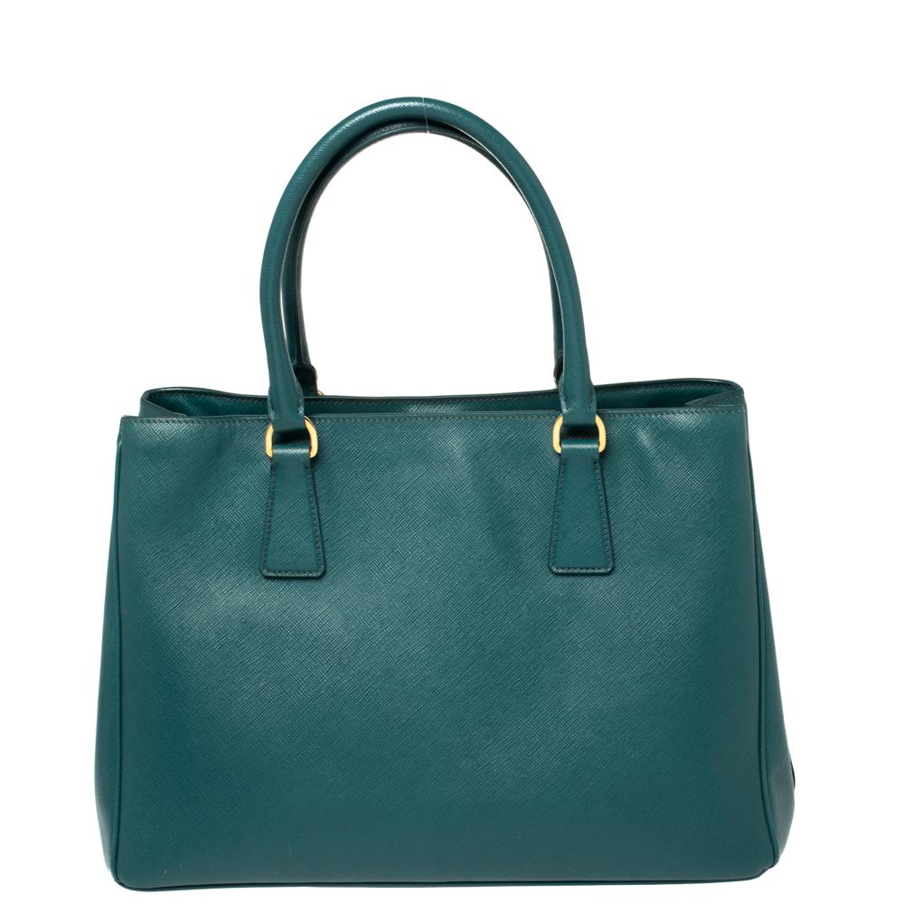 Women's Prada Green Saffiano Lux Leather Medium Galleria Tote