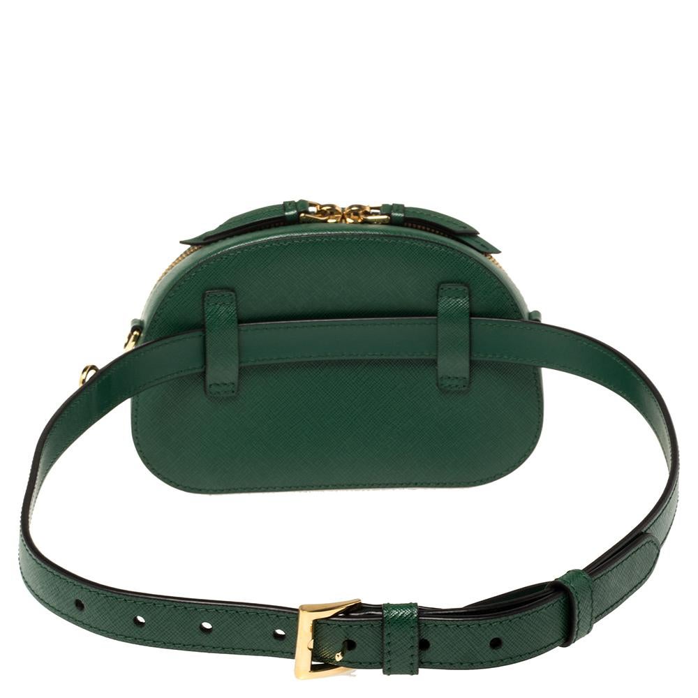 Women's Prada Green Saffiano Lux Leather Odette Belt Bag