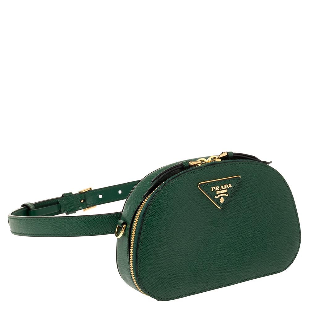 Prada Green Saffiano Lux Leather Odette Belt Bag 1