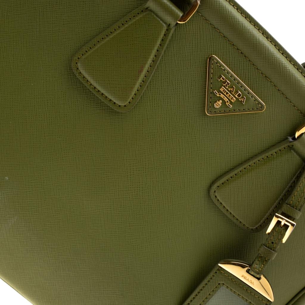 Women's Prada Green Saffiano Lux Leather Parabole Tote