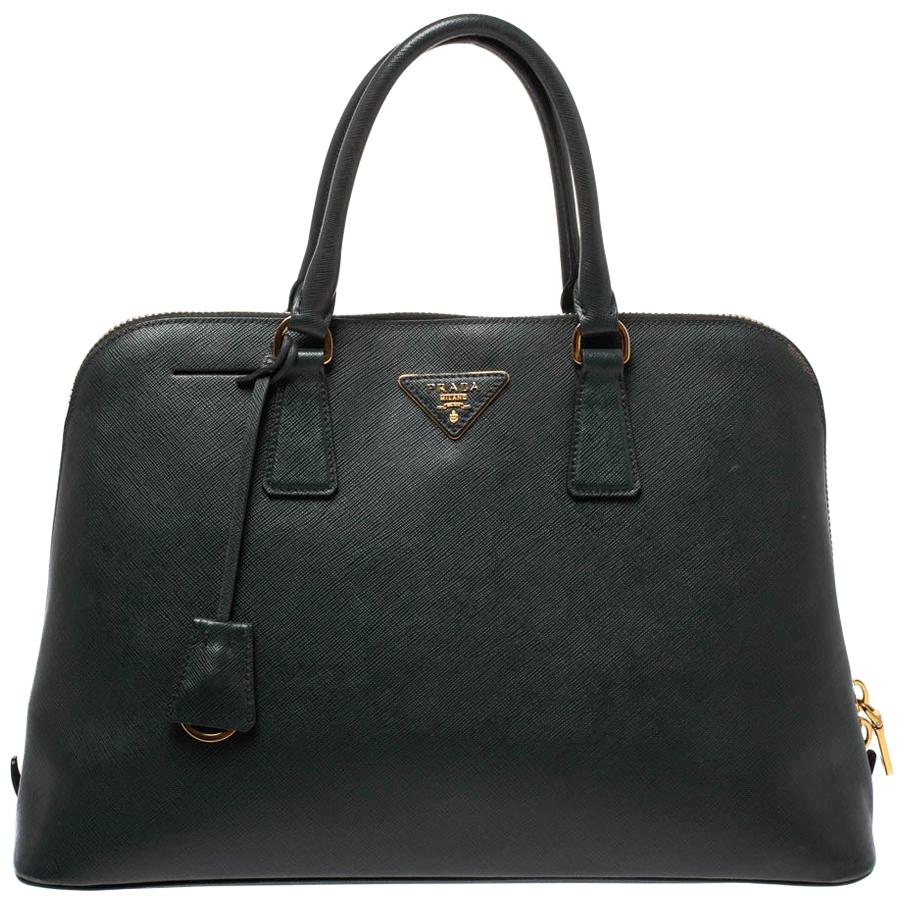 Prada Green Saffiano Lux Leather Promenade Bag