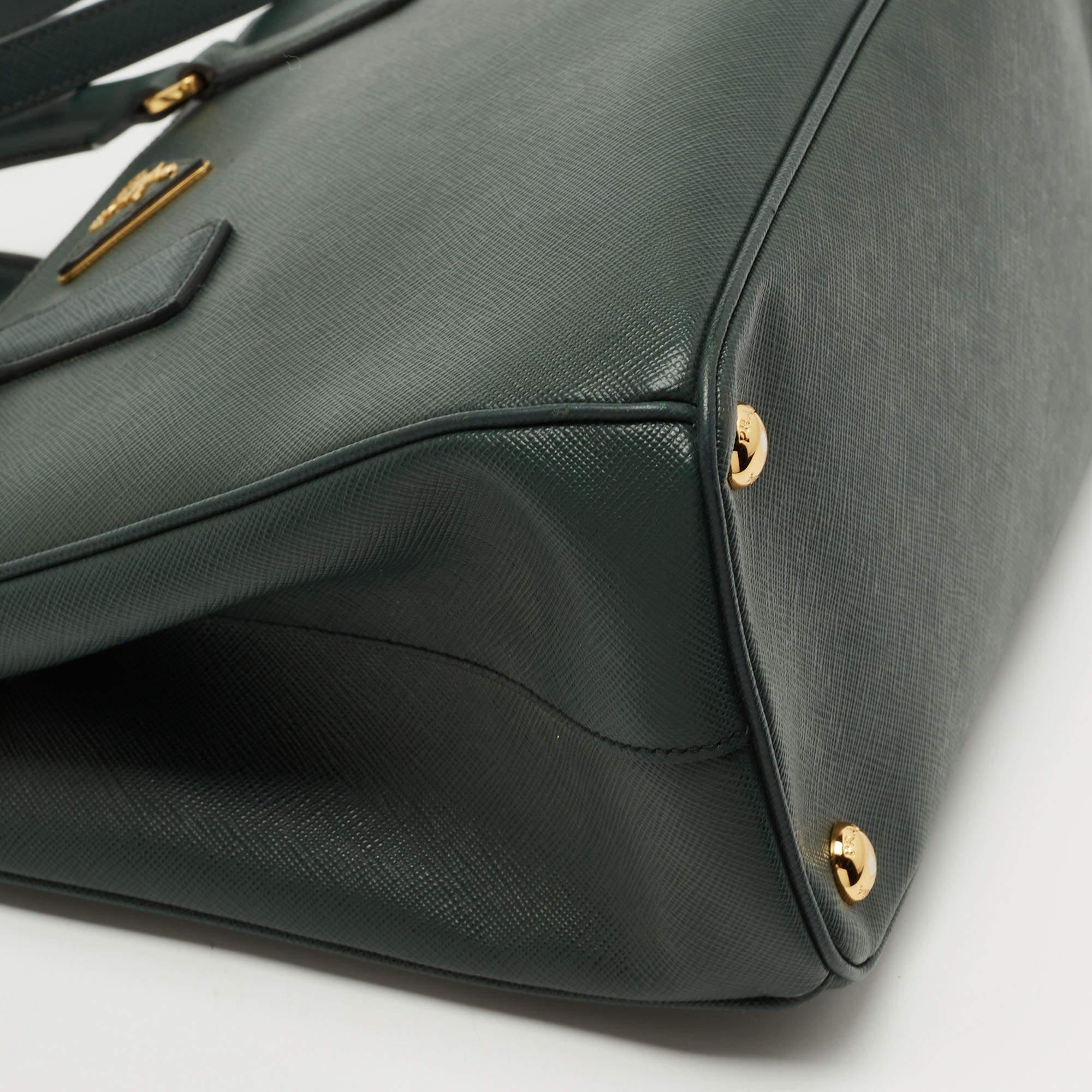 Prada Green Saffiano Lux Leather Small Double Zip Tote 6