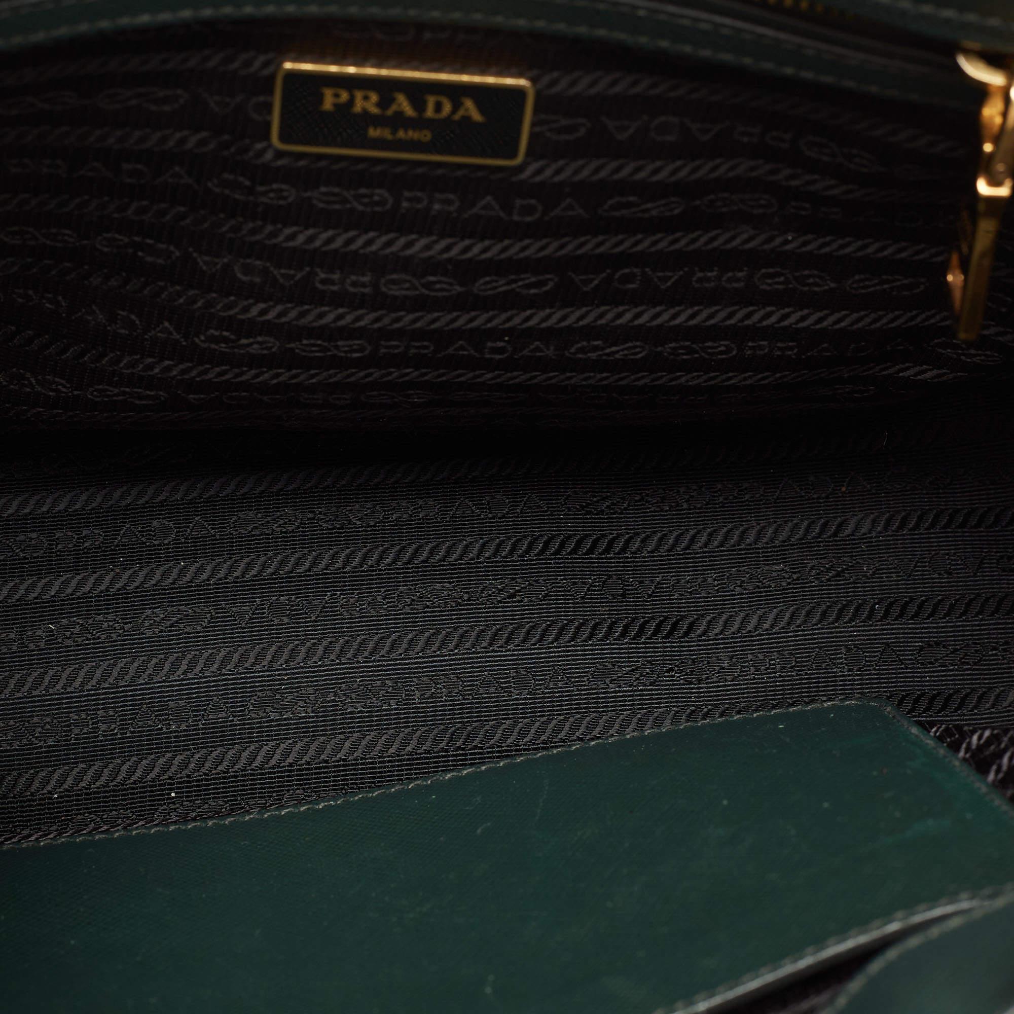 Prada Green Saffiano Lux Leather Small Double Zip Tote 7