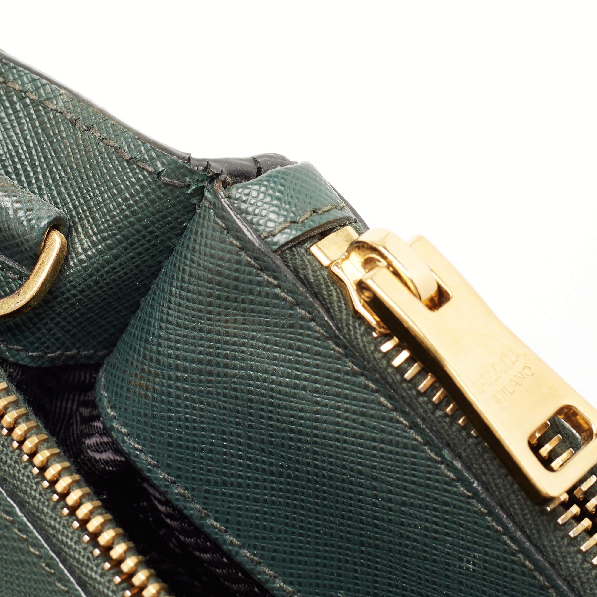 Prada Green Saffiano Lux Leather Small Double Zip Tote 8