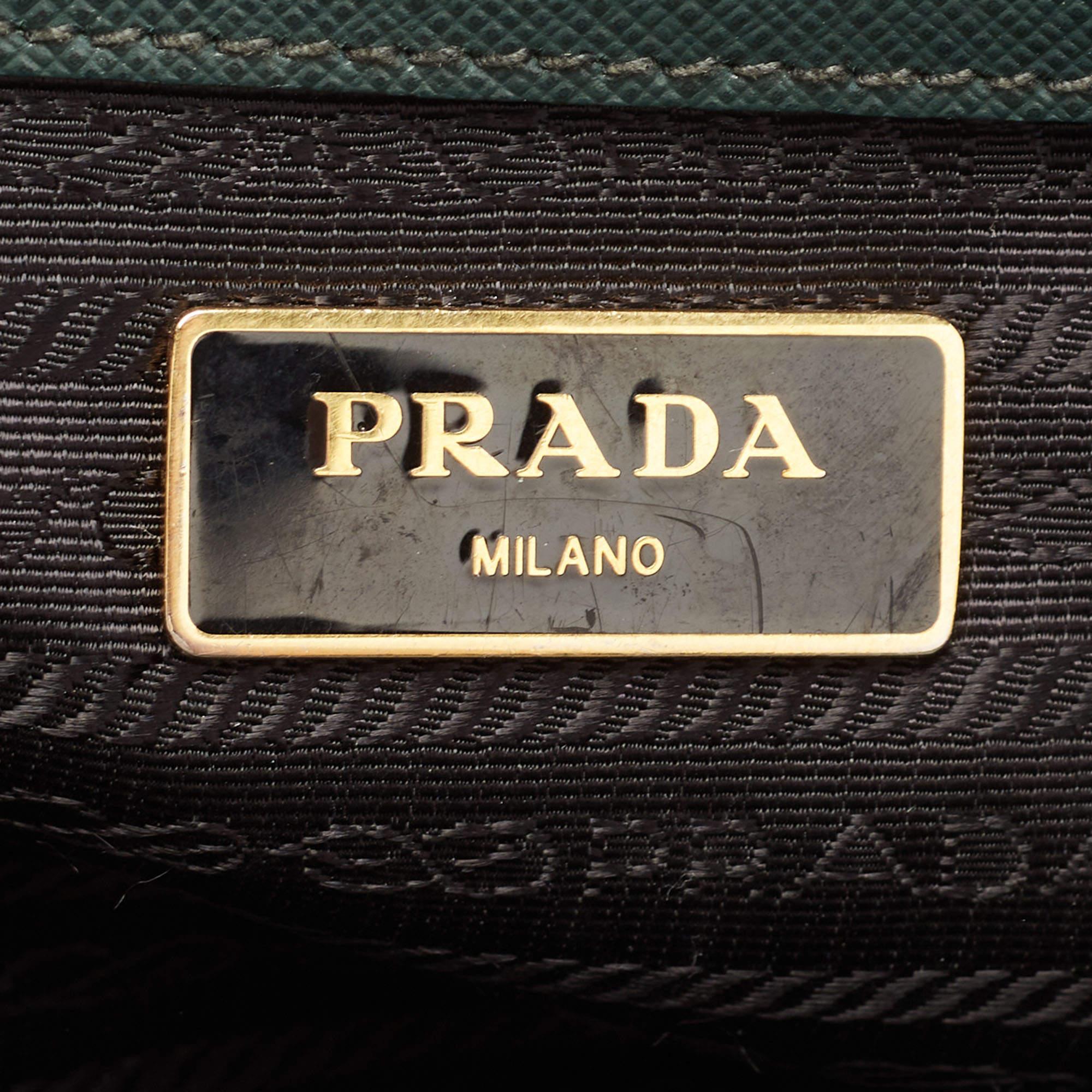 Prada Green Saffiano Lux Leather Small Double Zip Tote 9