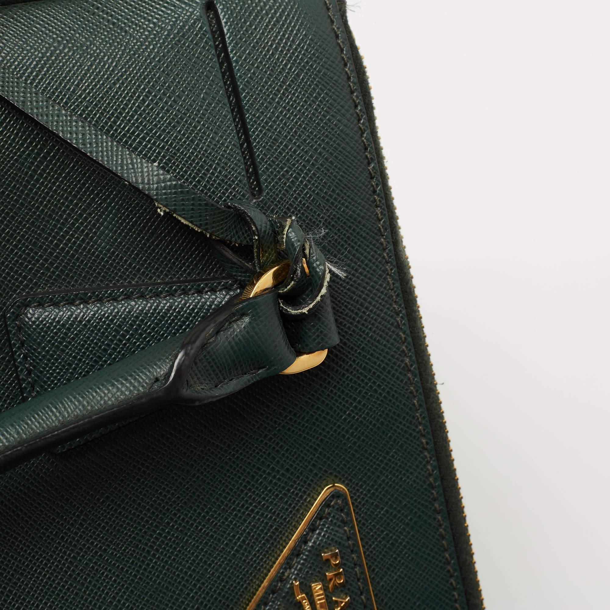 Prada Green Saffiano Lux Leather Small Double Zip Tote 10