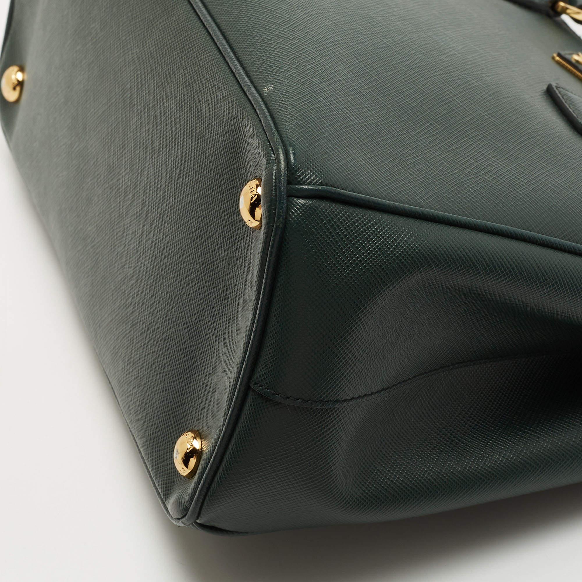 Prada Green Saffiano Lux Leather Small Double Zip Tote 11