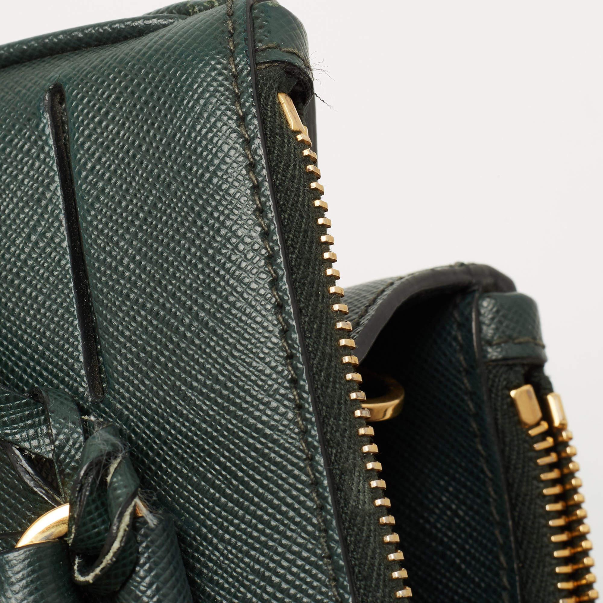 Prada Green Saffiano Lux Leather Small Double Zip Tote 12