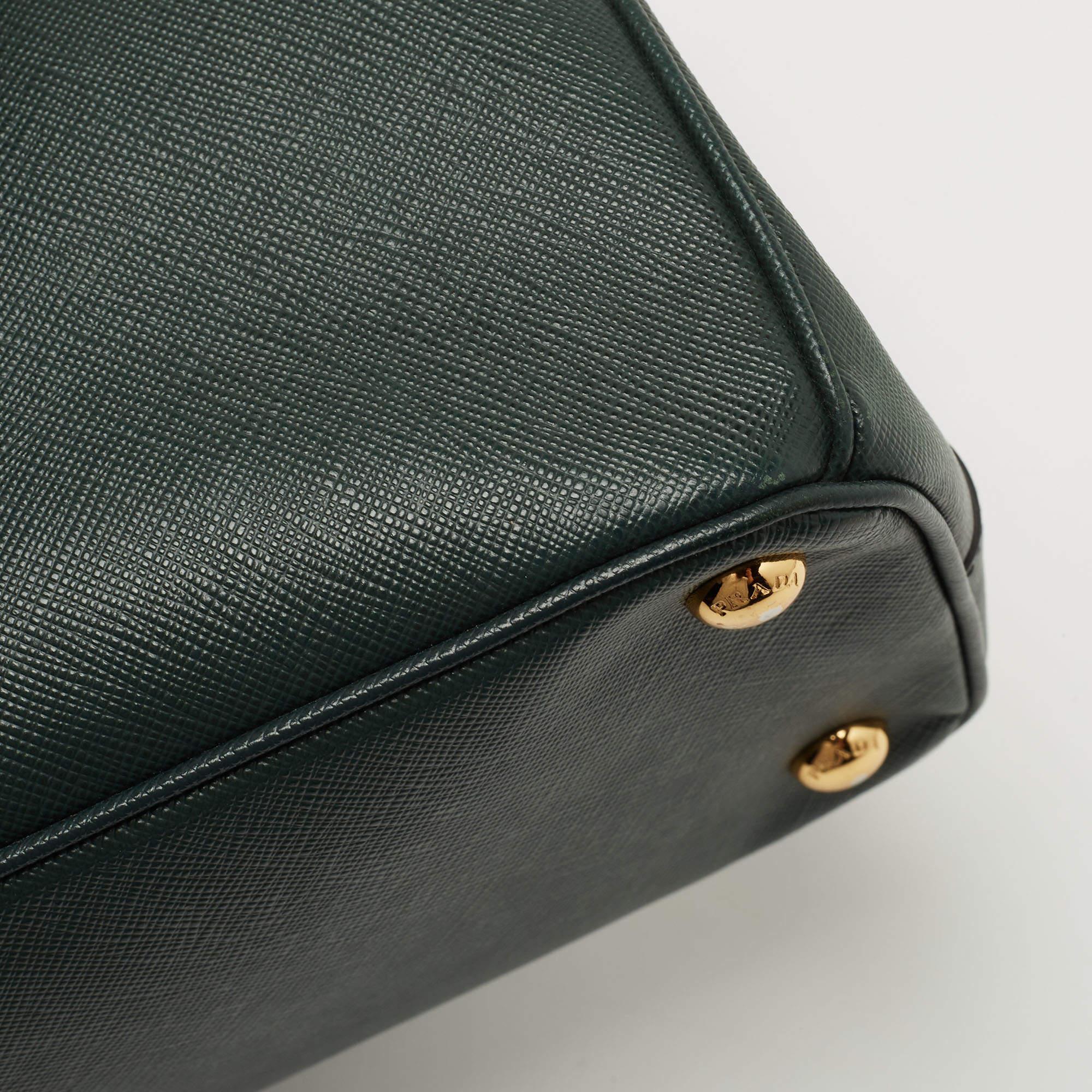 Prada Green Saffiano Lux Leather Small Double Zip Tote 13