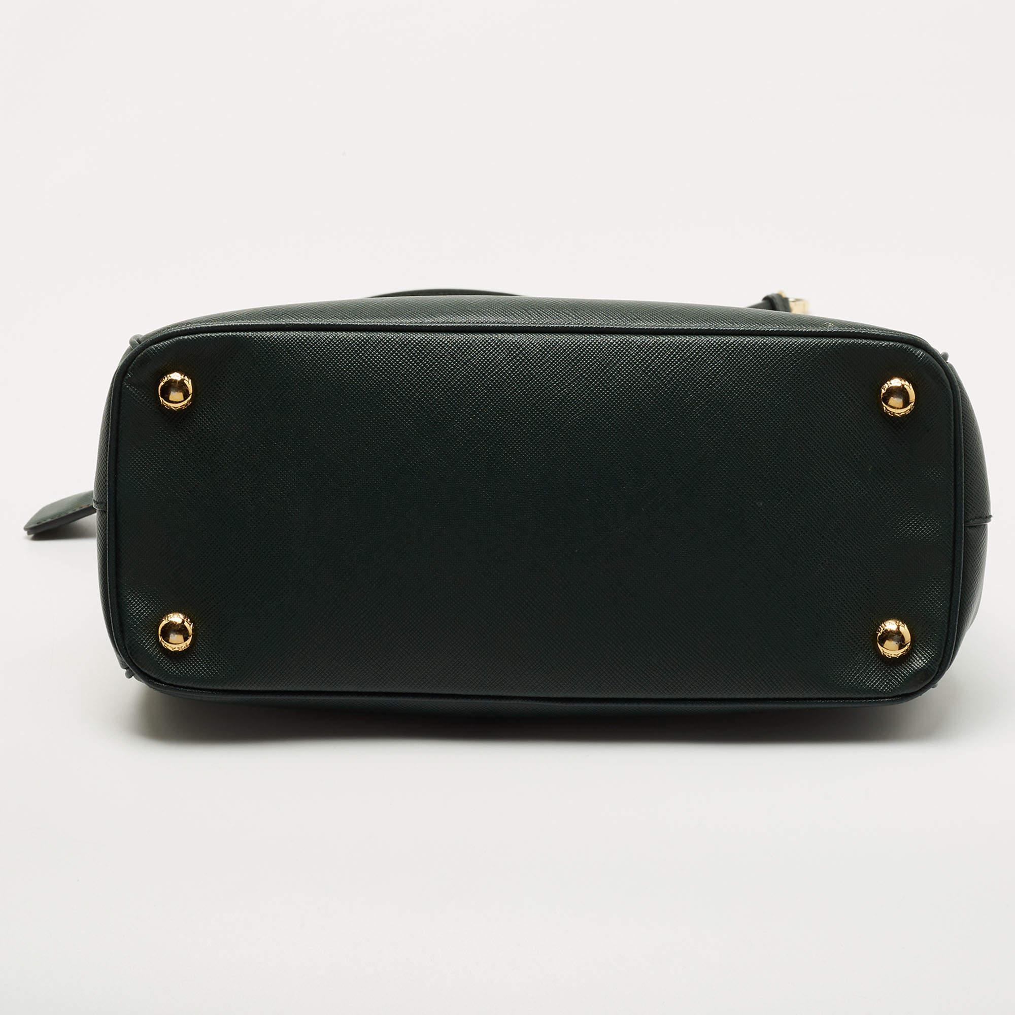 Prada Green Saffiano Lux Leather Small Double Zip Tote 2
