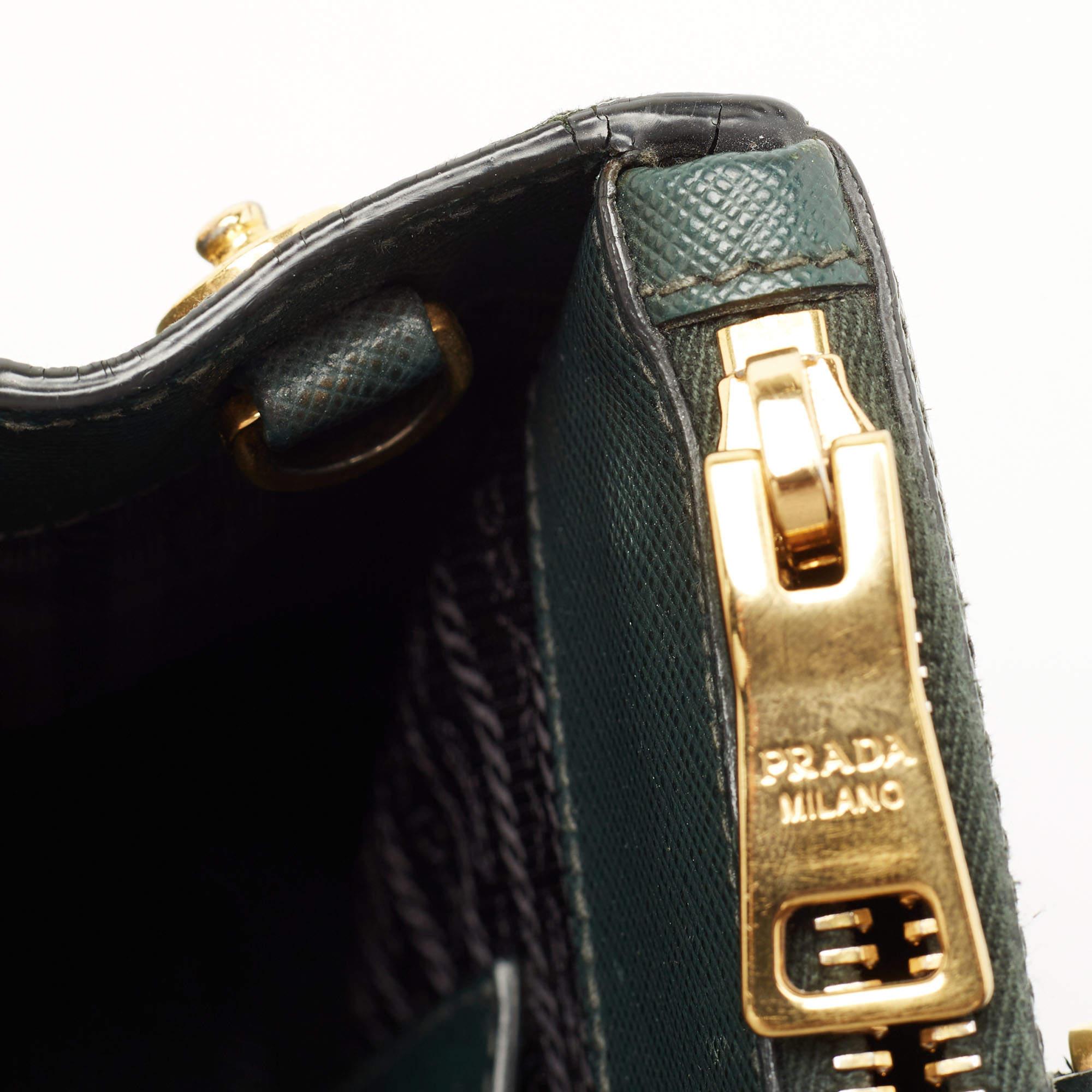 Prada Green Saffiano Lux Leather Small Double Zip Tote 3