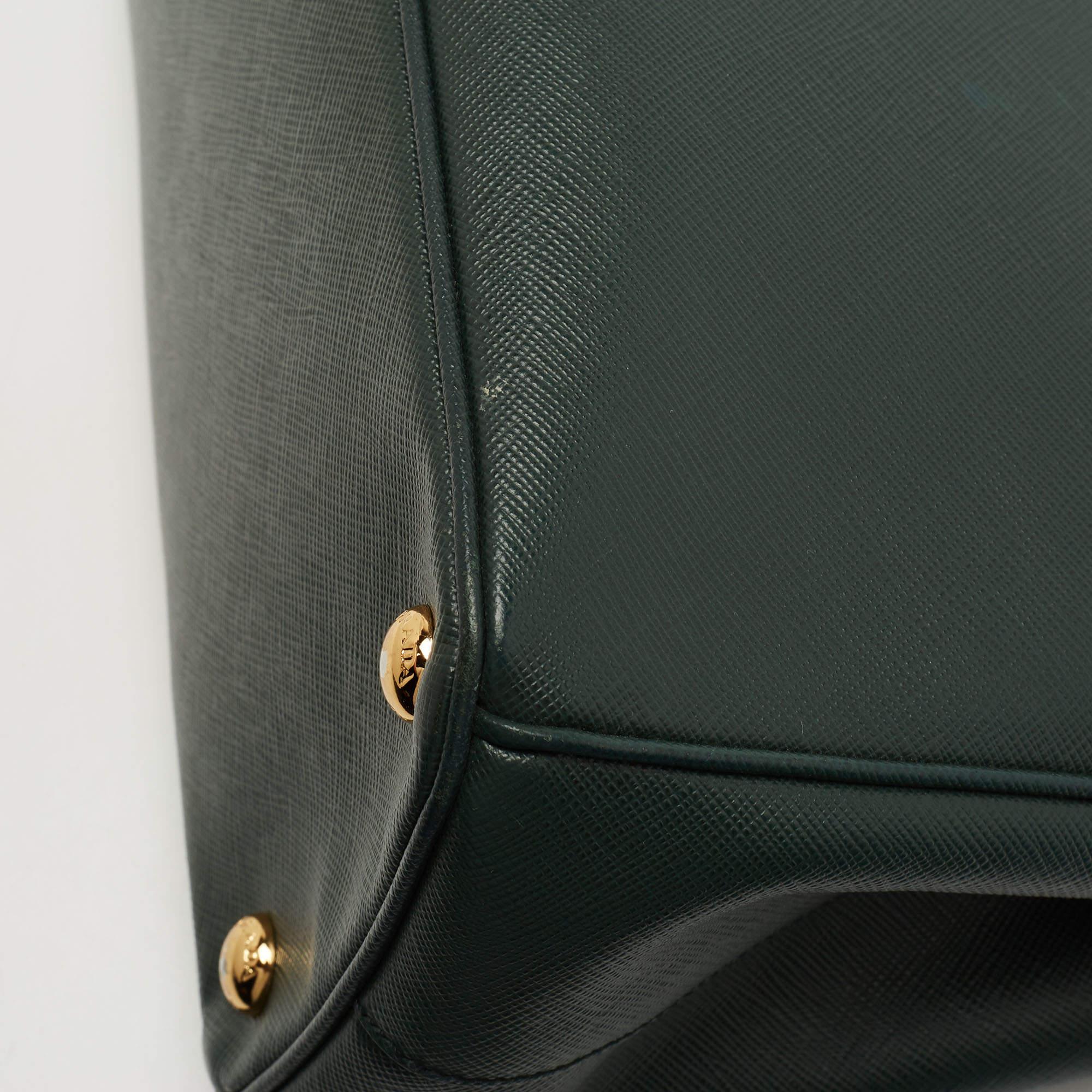 Prada Green Saffiano Lux Leather Small Double Zip Tote 5