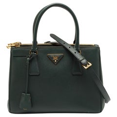 Prada Green Saffiano Lux Leather Small Double Zip Tote