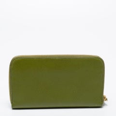 Prada Green Saffiano Metal Leather Zip Around Wallet