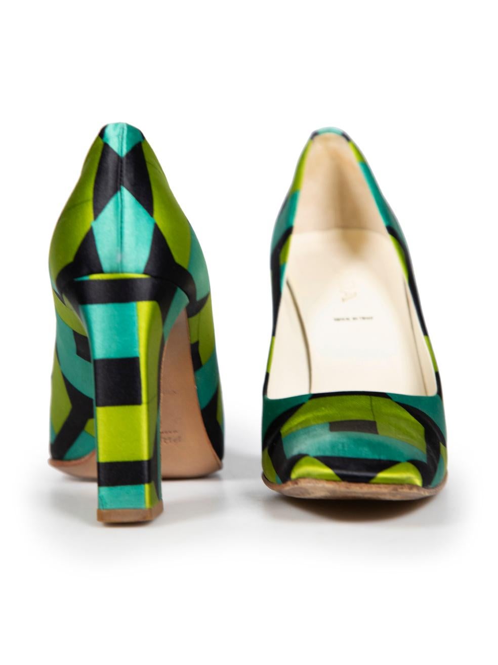 Prada Green Satin Abstract Print Pumps Size IT 37 In Good Condition In London, GB