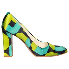 Prada Green Satin Abstract Print Pumps Size IT 37