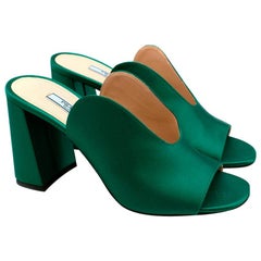 Prada Green Silk Satin Mango Mules - Size 37