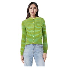 Prada Green Striped Button Up Cardigan Size S