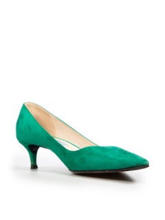 Prada Green Suede Kitten Pumps Size IT 38