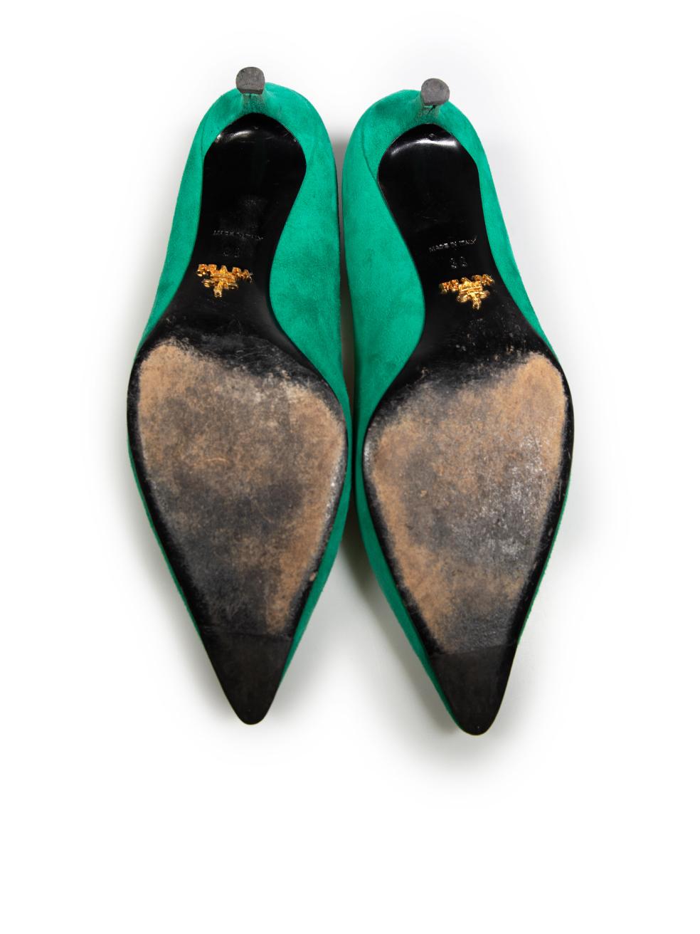 Women's Prada Green Suede Kitten Pumps Size IT 38