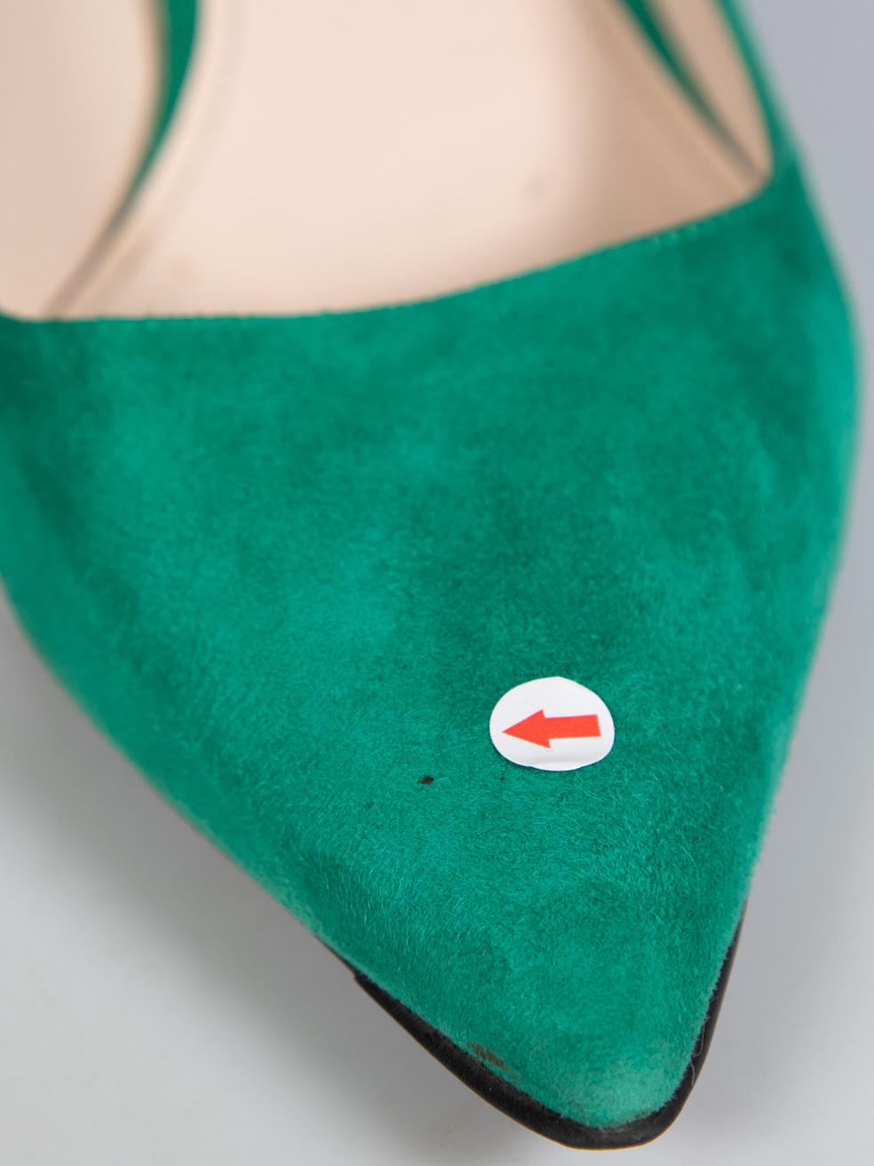 Prada Green Suede Kitten Pumps Size IT 38 2
