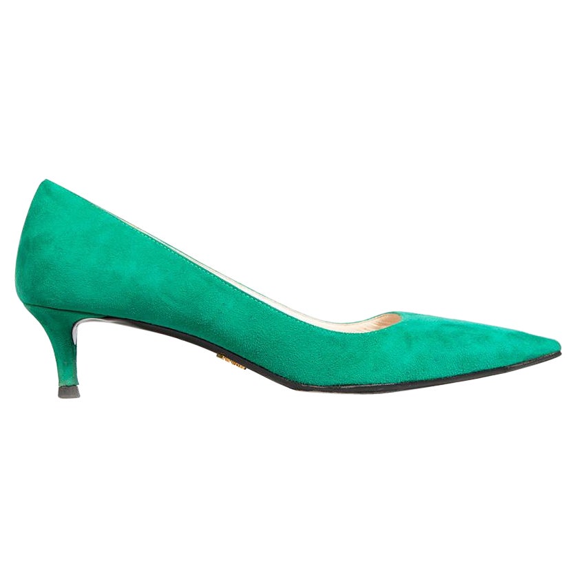 Prada Green Suede Kitten Pumps Size IT 38