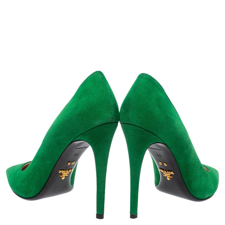 Prada Green Suede Pointed Toe Pumps Size 39 at 1stDibs | green suede pumps, green  suede high heels, green suede stilettos