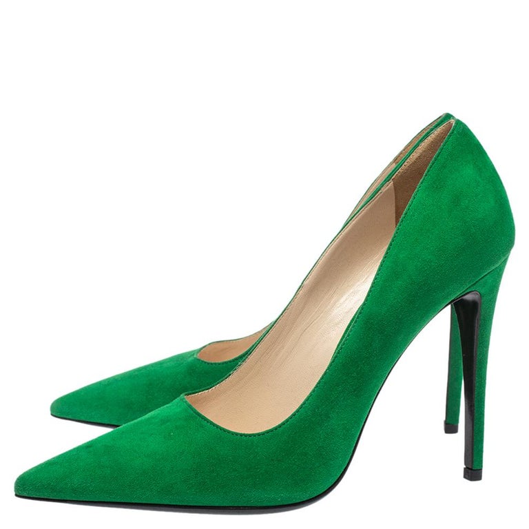 Prada Suede Pointed Toe Pumps Size 39 at 1stDibs | green suede high heels, green suede pumps, prada pumps