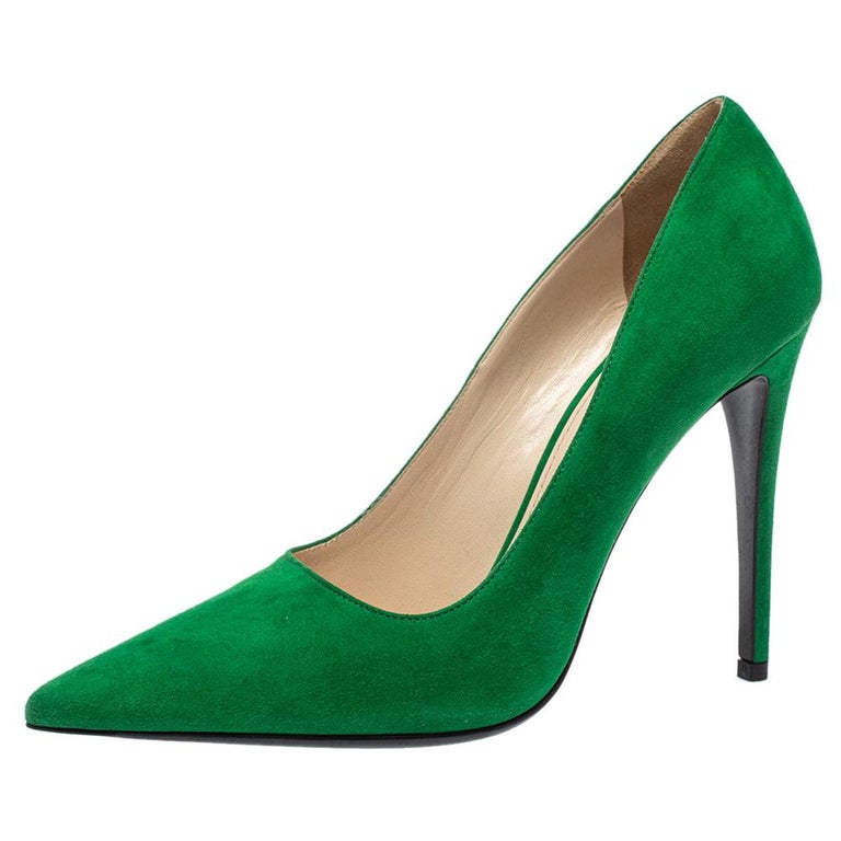 Prada Green Suede Pointed Toe Pumps Size 39 at 1stDibs | green suede pumps, green  suede stilettos, green suede high heels