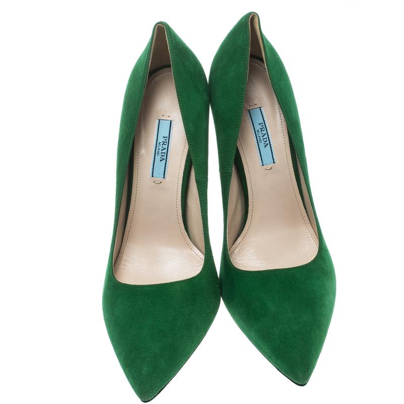 Black Prada Green Suede Pointed Toe Pumps Size 40