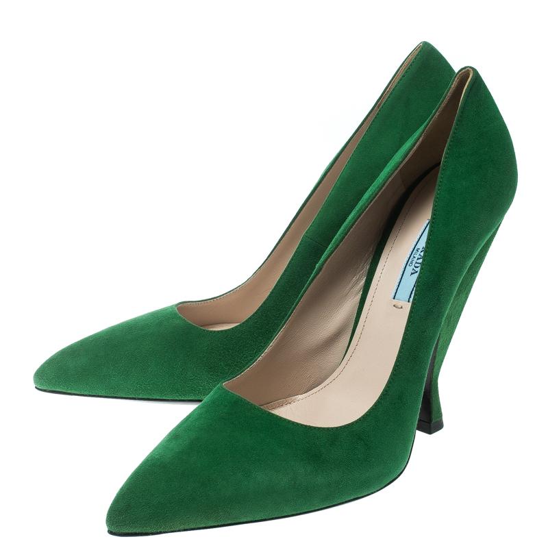 Prada Green Suede Pointed Toe Pumps Size 40 1