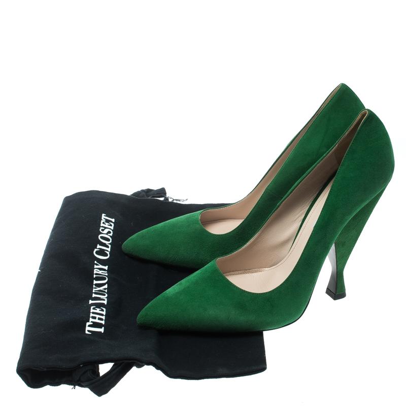 Prada Green Suede Pointed Toe Pumps Size 40 2