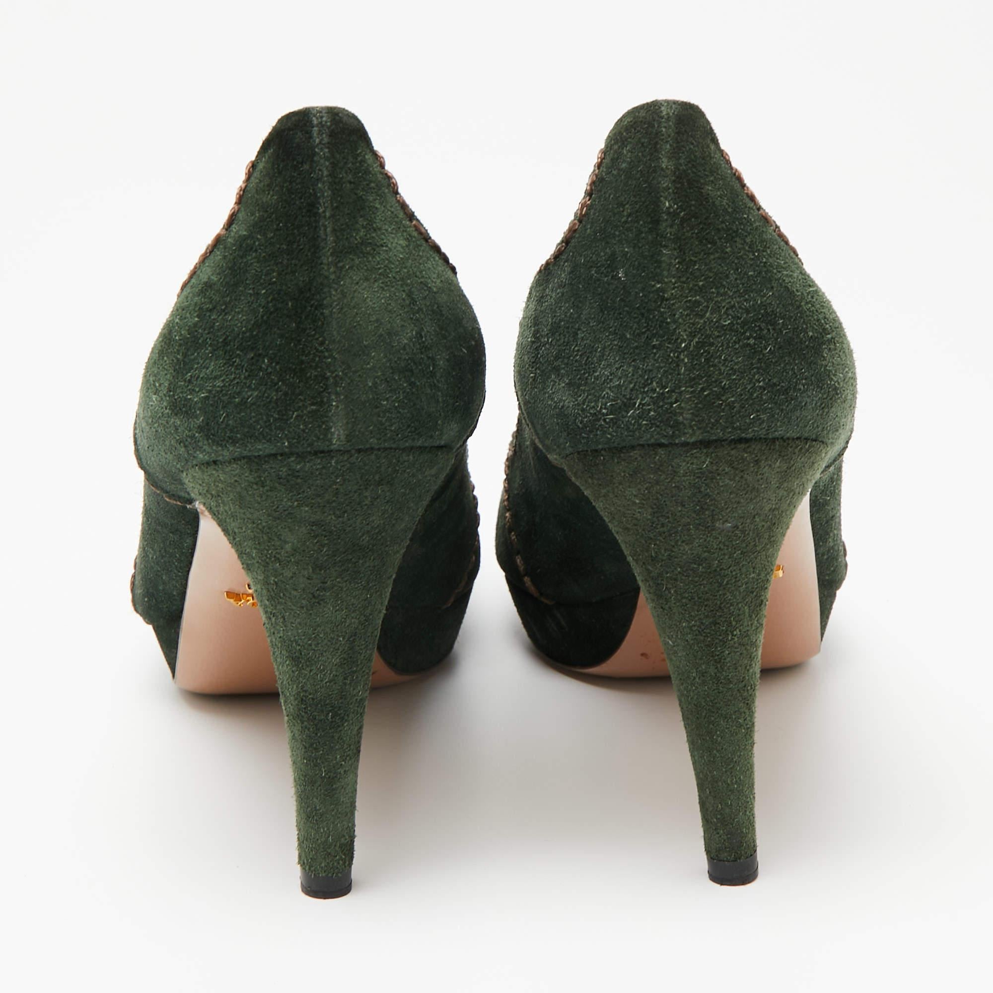 Women's Prada Green Suede Stitch Detail Platform Pumps Size 39