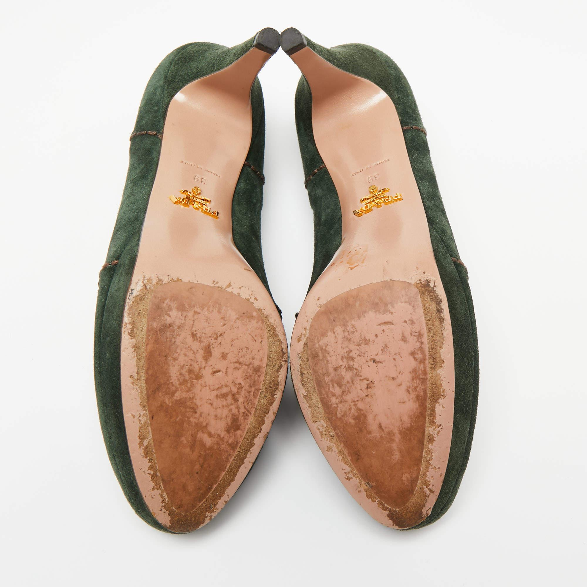 Prada Green Suede Stitch Detail Platform Pumps Size 39 1