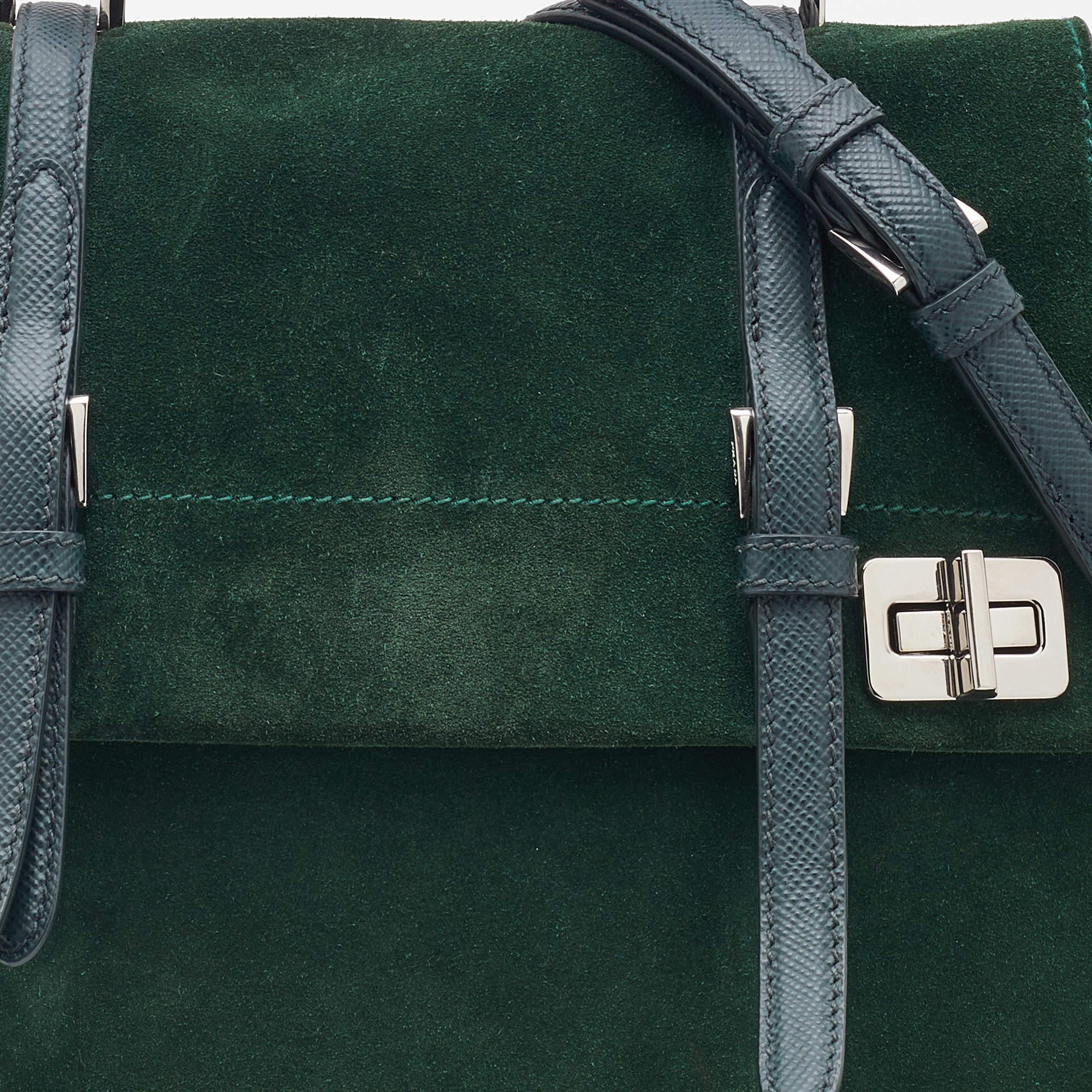Prada Green Suede Top Handle Bag 5