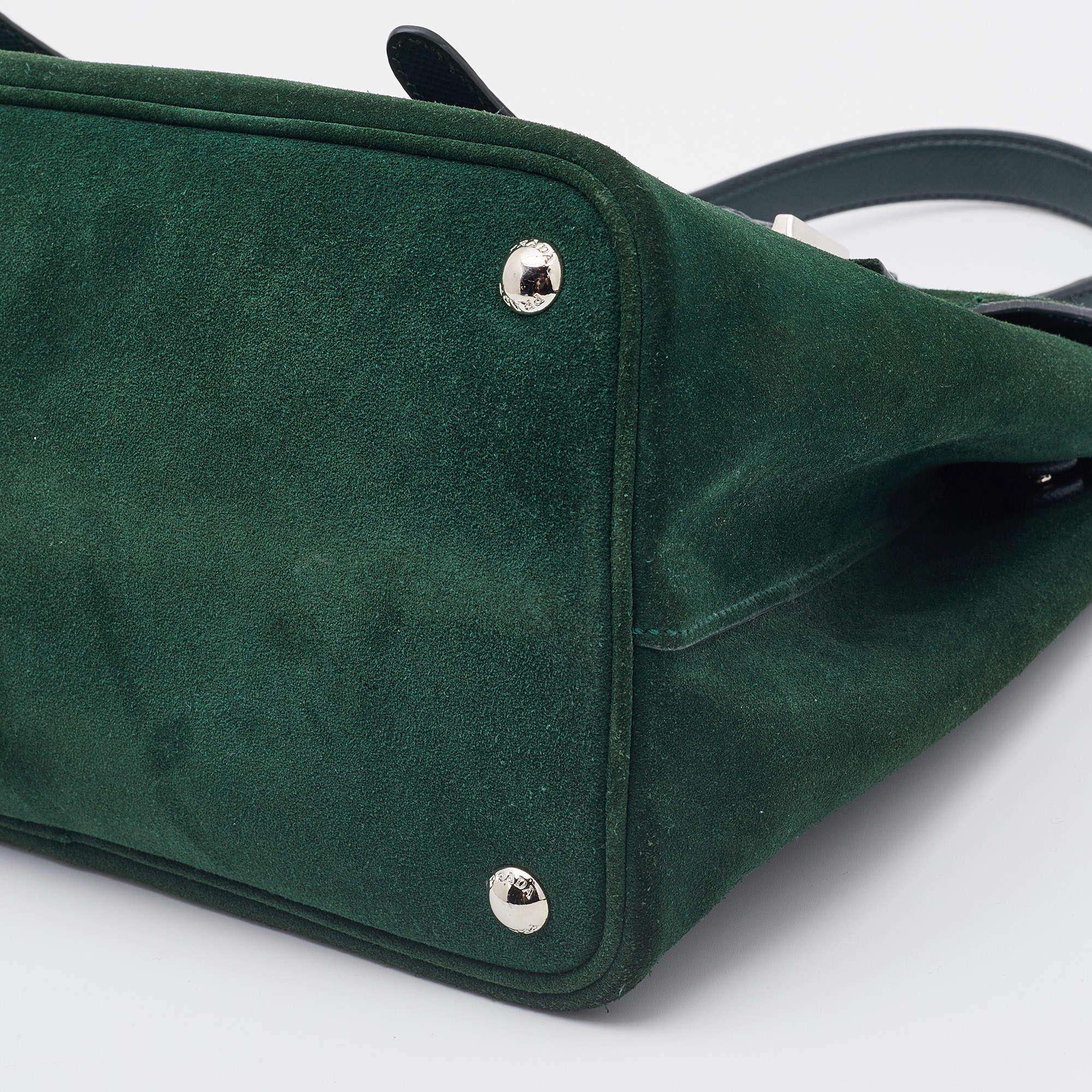 Prada Green Suede Top Handle Bag 1