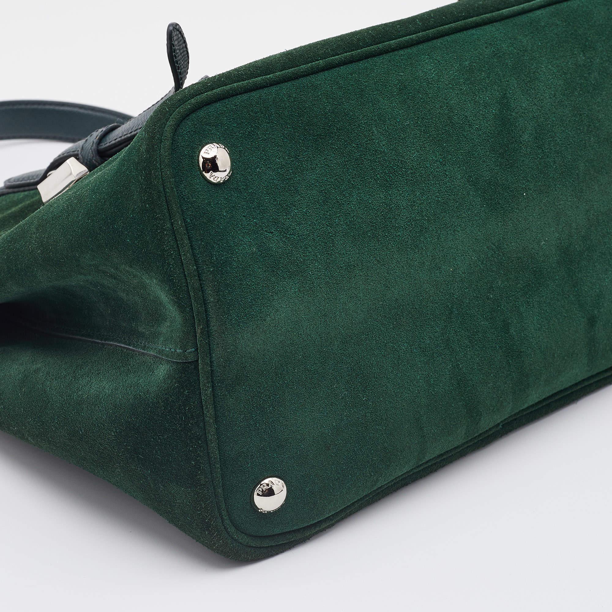 Prada Green Suede Top Handle Bag 2
