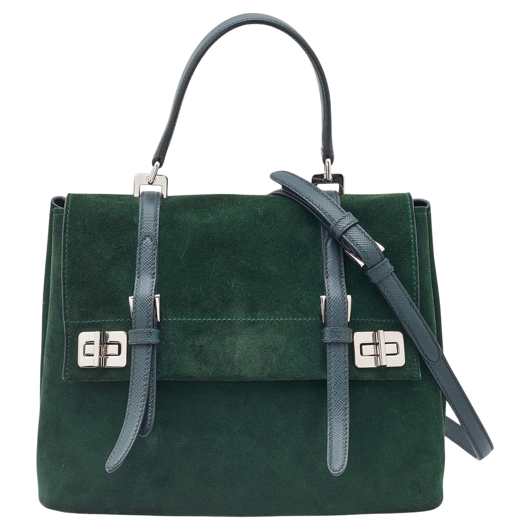Prada Green Suede Top Handle Bag