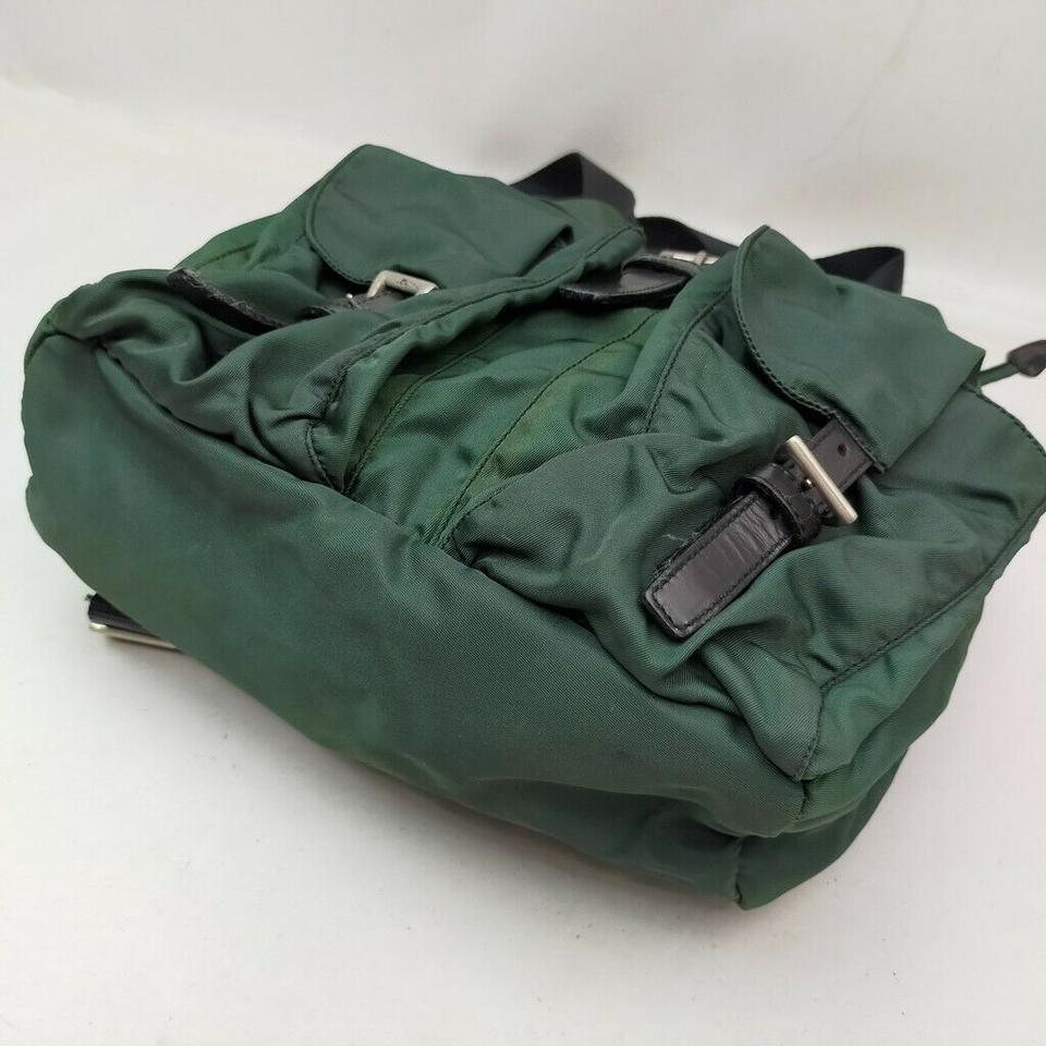 Black Prada Green Tessuto Nylon Twin Pocket Backpack  863285