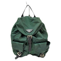 Vintage Prada Green Tessuto Nylon Twin Pocket Backpack  863285