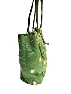 Prada Green Tessuto Pietre Jewelled Nylon Tote Bag